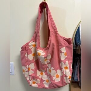 Fighting Eel Pink Floral Canvas Tote with White & Orange Blossoms